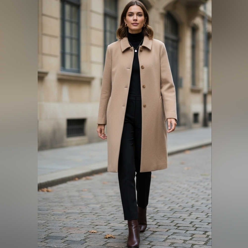 Lands' End 100% Wool Women's Camel Overcoat - Size 44 - Picture 15 of 16